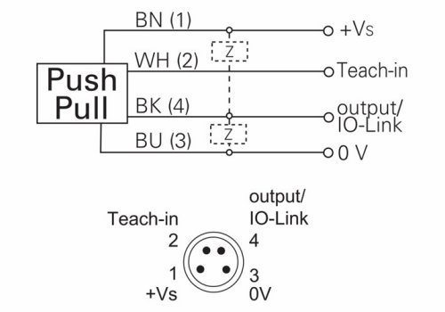 O300.DL-GM1J.72N 測距傳感器的接線圖及針角定義圖