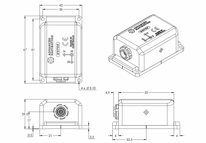 Motus MEMS IMU 傳感器尺寸圖